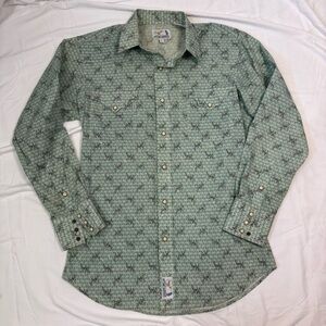 Panhandle Slim Western Shirt Pearl Snaps Paisley Geo Print Curved Hem Mens Med